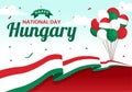 Happy Hungary National Day Vector Illustration on 15th of March with Hungary Flag in Flat Holiday Celebration Cartoon Background