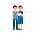 Happy husband and wife embracing their newborn baby. Young family couple. Parenthood concept. Cartoon people characters Royalty Free Stock Photo