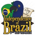 Flag, Hyacinth Macaw and Scroll to Celebrate Brazilian Independence Day, Vector Illustration