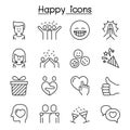 Happy icon set in thin line style