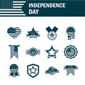 Happy independence day, american flag national freedom patriotism icons set silhouette style Royalty Free Stock Photo