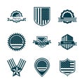 Happy independence day, american flag national freedom patriotism icons set silhouette style Royalty Free Stock Photo