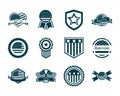 Happy independence day, american flag national freedom patriotism icons set silhouette style Royalty Free Stock Photo