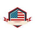 Happy independence day, american flag shield memorial national banner flat style icon