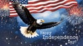 Happy Independence Day background with eagle, fireworks and american flag Royalty Free Stock Photo