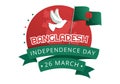 Happy Independence Day of Bangladesh on March 26th Illustration with Waving Flag and Victory Holiday in Flat Hand Drawn