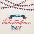 Happy Independence Day calligraphy hand lettering with flags and ribbon. 4th of July retro poster vector illustration. Easy to Royalty Free Stock Photo