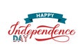 Happy Independence Day calligraphy hand lettering with ribbon. 4th of July retro celebration poster vector illustration. Easy to