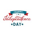 Happy Independence Day calligraphy hand lettering with ribbon. 4th of July retro celebration poster vector illustration. Easy to