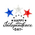 Happy Independence Day calligraphy lettering with red, blue and white 3d stars. 4th of July celebration poster vector illustration Royalty Free Stock Photo