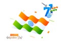 Happy Independence Day Celebration Concept with Indian Flag Waving and stylish text 71 years of Freedom on white background. Royalty Free Stock Photo