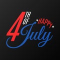 Happy Independence Day. Festive flat text banner on a black background. Gift card for 4th of July. United States of America.