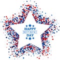 Happy Independence Day festive greeting card with scatter circles in star shape. Design concept poster in traditional American