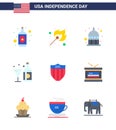 Happy Independence Day 9 Flats Icon Pack for Web and Print shield; glass; indianapolis; bottle; wine