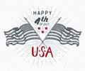 Happy Independence Day, fourth of july, Vintage greeting card wirh USA flags, United States of America celebration. Hand lettering Royalty Free Stock Photo