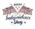 Happy Independence Day, fourth of july, Vintage greeting card wirh USA flags, United States of America celebration. Hand lettering Royalty Free Stock Photo