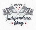 Happy Independence Day, fourth of july, Vintage greeting card wirh USA flags, United States of America celebration. Hand lettering Royalty Free Stock Photo