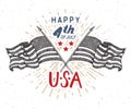 Happy Independence Day, fourth of july, Vintage greeting card wirh USA flags, United States of America celebration. Hand lettering Royalty Free Stock Photo