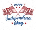 Happy Independence Day, fourth of july, Vintage greeting card wirh USA flags, United States of America celebration. Hand lettering Royalty Free Stock Photo