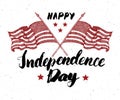 Happy Independence Day, fourth of july, Vintage greeting card wirh USA flags, United States of America celebration. Hand lettering Royalty Free Stock Photo