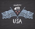 Happy Independence Day, fourth of july, Vintage greeting card wirh USA flags, United States of America celebration. Hand lettering Royalty Free Stock Photo