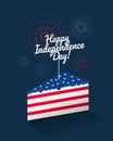 Happy Independence Day greeting card or banner design with piece of cake in american flag colors with fireworks Royalty Free Stock Photo