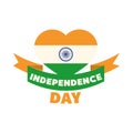 Happy independence day india, heart with flag honor celebration flat style icon