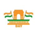 Happy independence day india, indian gate and flags patriot proud flat style icon