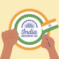 Happy independence day india, raised hands with flag celebraton national Royalty Free Stock Photo