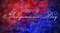 Happy Independence Day inscription. Red, white and blue abstract background with sparkling stars Royalty Free Stock Photo
