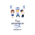 Happy independence day of Israel. Modern design template with hand lettering. Vector illustration. kids logo. Text in Hebrew - Hap