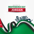 happy independence day Jordan. 3d flag monuments. vector illustration design
