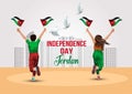 Happy independence day Jordan 25th January. a boy and girl running with Jordan flag. vector illustration design