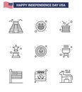 Happy Independence Day 9 Lines Icon Pack for Web and Print bird; trophy; day; award; independence