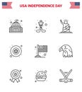 Happy Independence Day 9 Lines Icon Pack for Web and Print country; military; sport; badge; statue