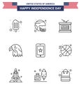 Happy Independence Day 9 Lines Icon Pack For Web And Print Mobile; Eagle; United; Bird; Independence Day