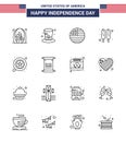 Happy Independence Day 16 Lines Icon Pack for Web and Print police; food; usa; hot dog; usa
