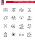 Happy Independence Day 16 Lines Icon Pack for Web and Print usa festival; american; map; american; hat