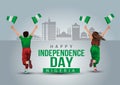 Happy independence day Nigeria1st October. a boy and girl running with Nigerian flag. vector illustration design
