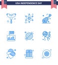 Happy Independence Day Pack of 9 Blues Signs and Symbols for barbecue; usa; music; party; cake