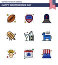Happy Independence Day Pack of 9 Flat Filled Lines Signs and Symbols for wine; usa; death; american; icecream