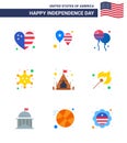 Happy Independence Day Pack of 9 Flats Signs and Symbols for camp; police; america flag; military; american