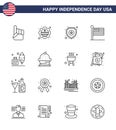 Happy Independence Day Pack of 16 Lines Signs and Symbols for feather; usa; shield; united; flag