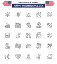 Happy Independence Day Pack of 25 Lines Signs and Symbols for food; round; wine; donut; cream