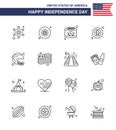 Happy Independence Day Pack of 16 Lines Signs and Symbols for football; badge; calendar; eagle; bird Royalty Free Stock Photo