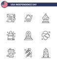 Happy Independence Day Pack of 9 Lines Signs and Symbols for grave; american; dessert; usa; bag