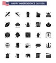 Happy Independence Day Pack of 25 Solid Glyph Signs and Symbols for ball; usa; states; madison; american