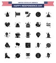 Happy Independence Day Pack of 25 Solid Glyph Signs and Symbols for camping; eagle; flag; celebration; american Royalty Free Stock Photo