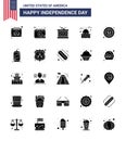 Happy Independence Day Pack of 25 Solid Glyph Signs and Symbols for eagle; bird; st; american; usa