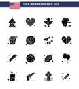 Happy Independence Day Pack of 16 Solid Glyphs Signs and Symbols for fast; football; love; american; eagle